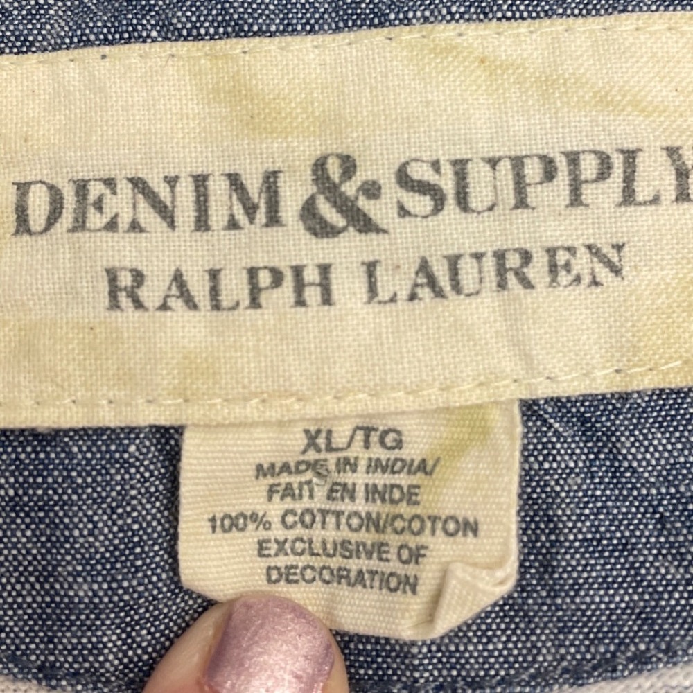 Denim & Supply Ralph Lauren Shirt Mens XL Blue Cream Ikat Henley Cotton Knit - Picture 7 of 7